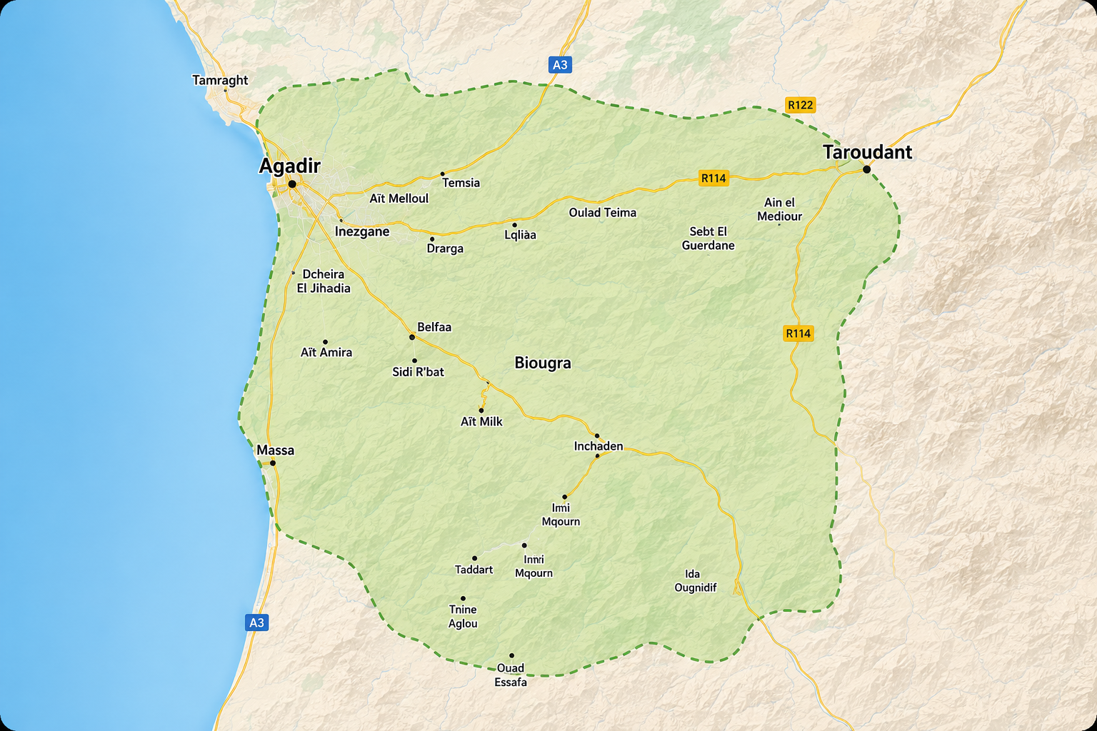 Vue de la côte et de la ville d'Agadir